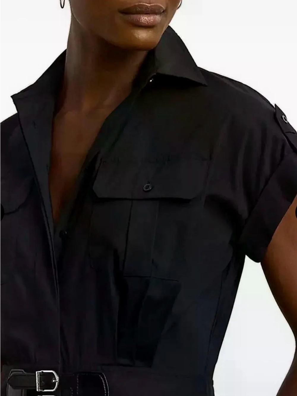 Lauren Ralph Lauren Women's Buckle-Trim Cotton-Blend Shirtdress Size 12 - Picture 3 of 10